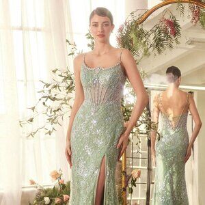 New Sleeveless Strapless Beads Embellished Sheath Dress w/ Leg Slit CD A1470